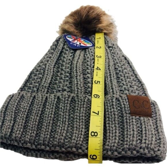 C.C Black Gray Pom Pom Beanies Set - Picture 10 of 11